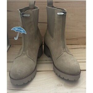 AQUA COLLEGE Womens Beige 1" Platform Ribbed Panels Dream Toe Suede Booties